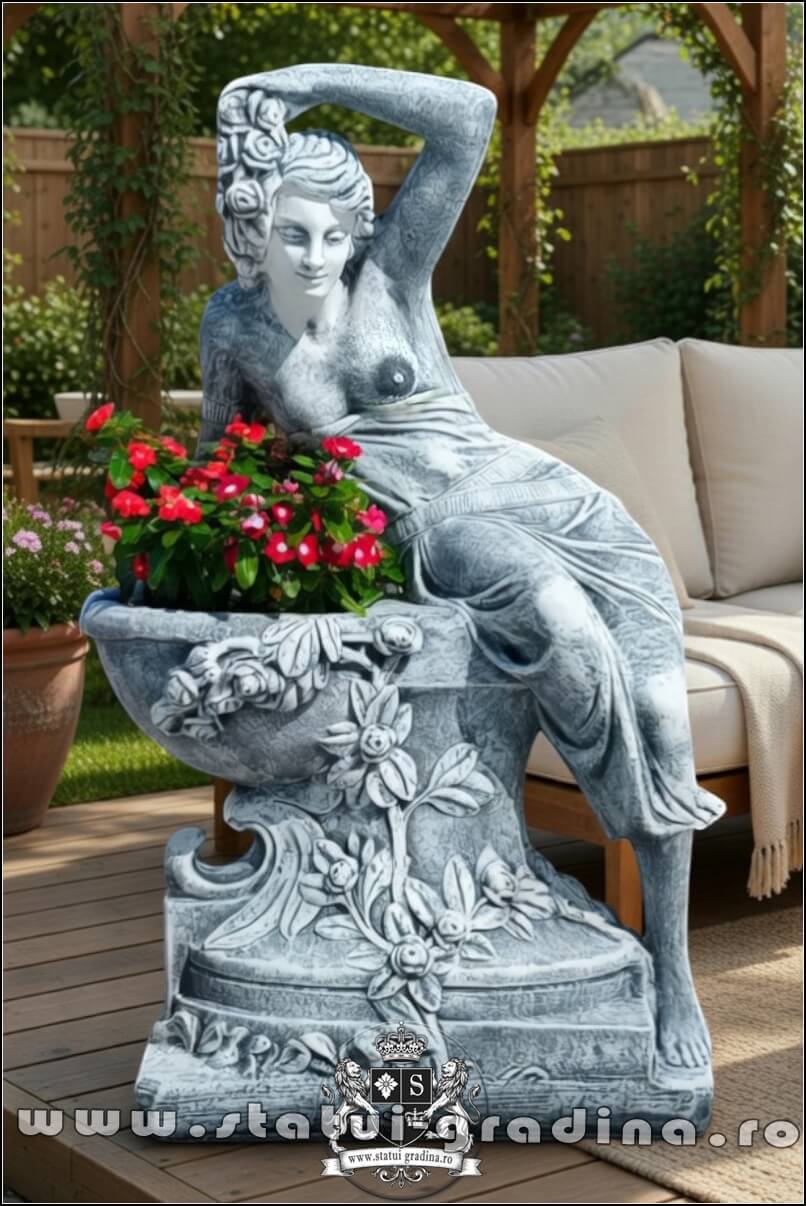 Statuetă jardinieră flori, gri patinat, model J12. (5)