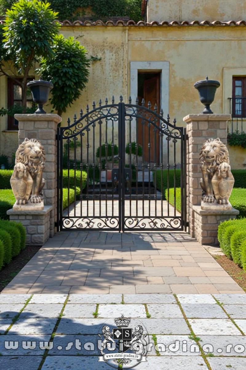 Statuetă leu mare cu blazon, arămiu patinat, model S1. (5)