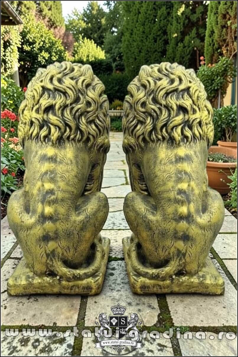 Statuetă leu mare cu blazon, auriu patinat, model S1. (4)