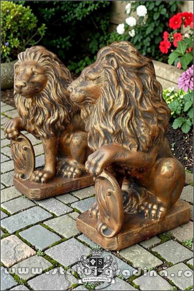 Statuetă leu mic cu blazon, arămiu patinat, model S2. (3)