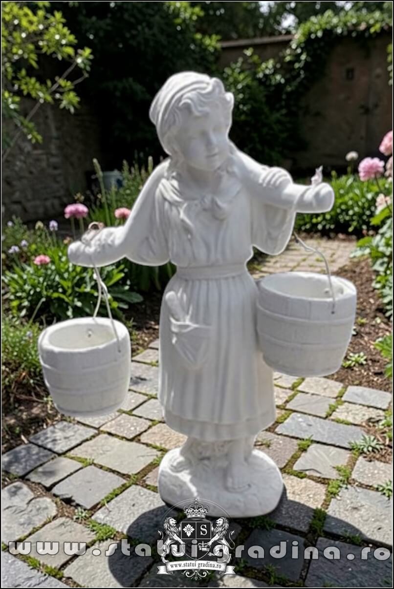 Statuetă țărancuța grădinăreasă, alb marmorat, model S14. (1)