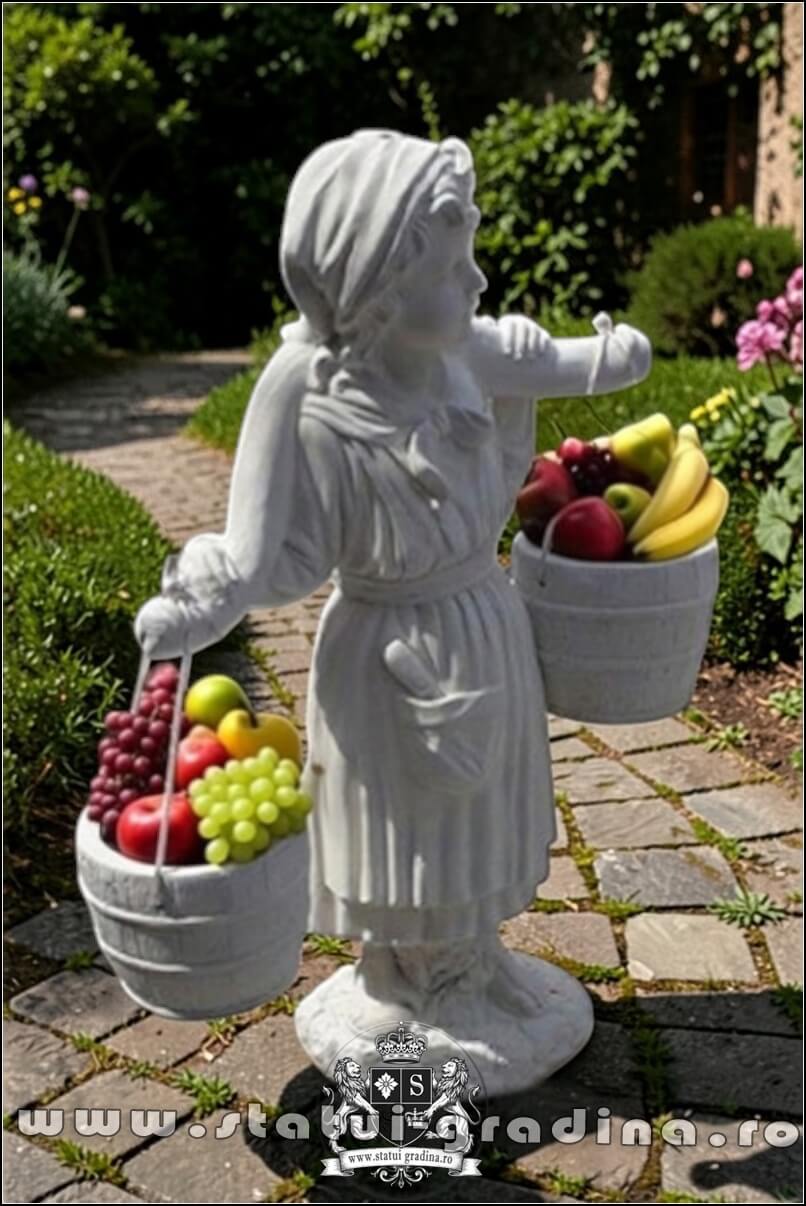 Statuetă țărancuța grădinăreasă, alb marmorat, model S14. (3)