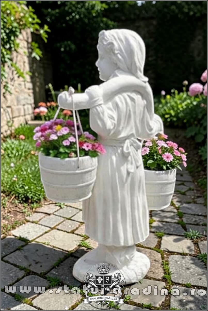 Statuetă țărancuța grădinăreasă, alb marmorat, model S14. (4)