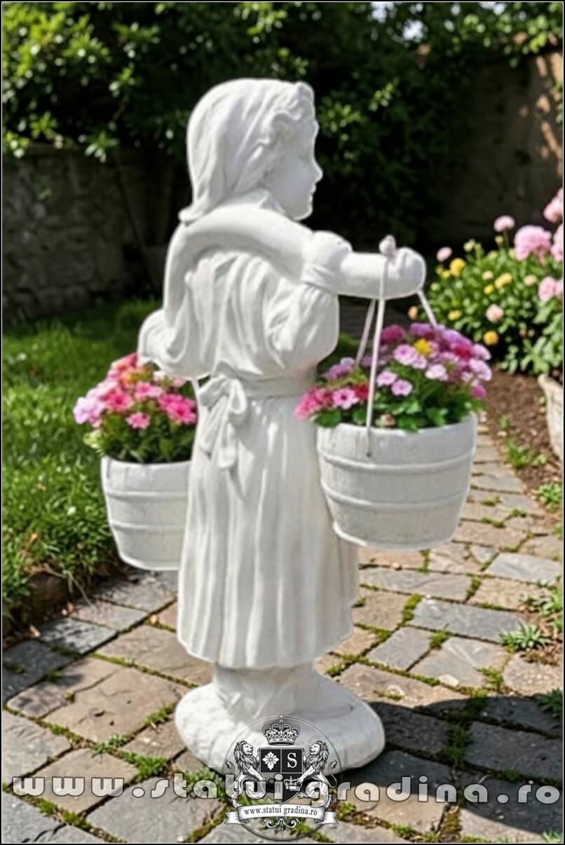 Statuetă țărancuța grădinăreasă, alb marmorat, model S14. (5)