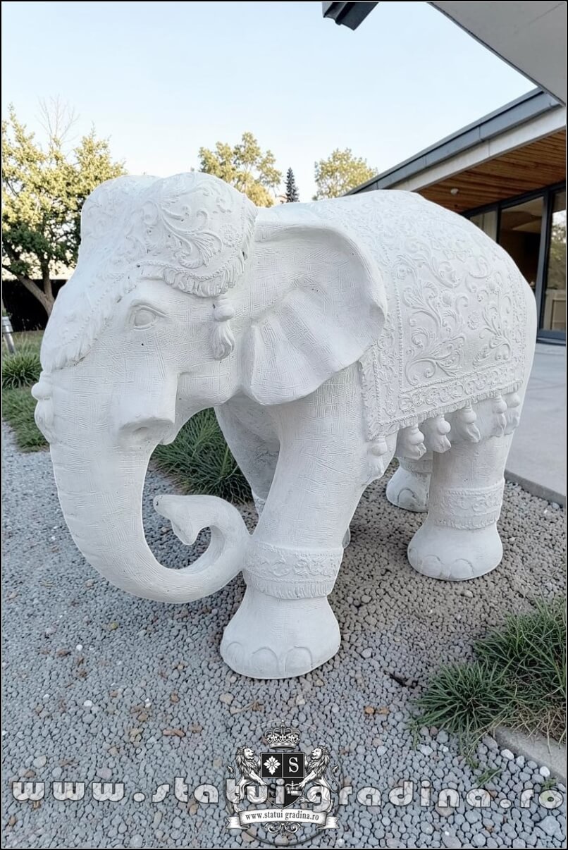 Statuetă elefant mare, alb marmorat, model S54. (1)