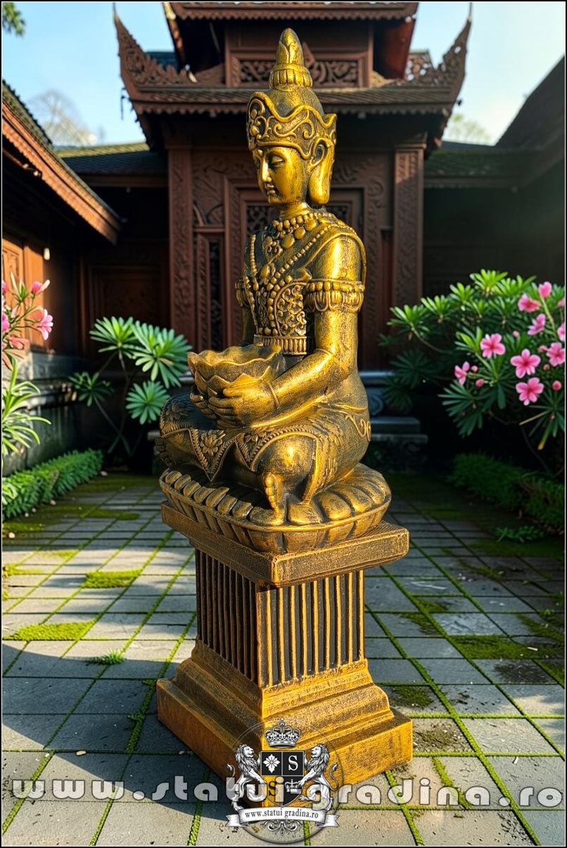 Statuetă Buddha Kwan Yin, auriu antichizat, model S8 (2). (3)