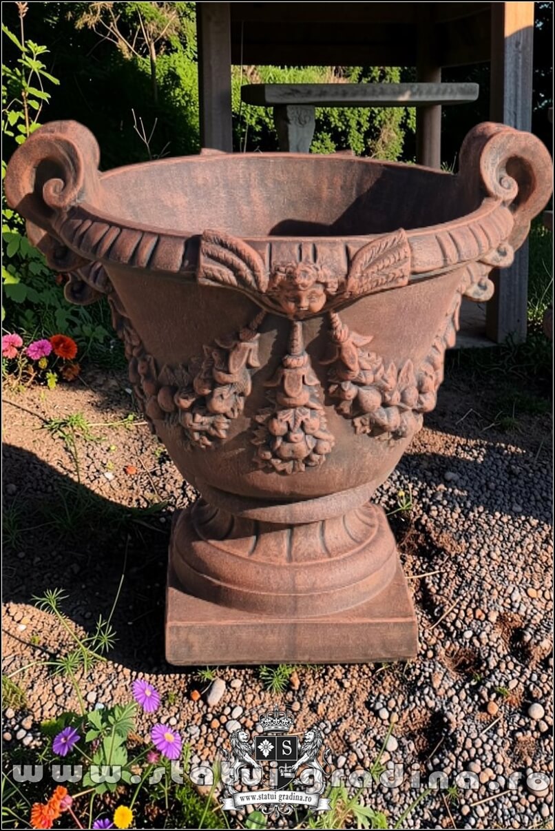 Vază mare cu picior, terracotta patinat, model V2. (1)