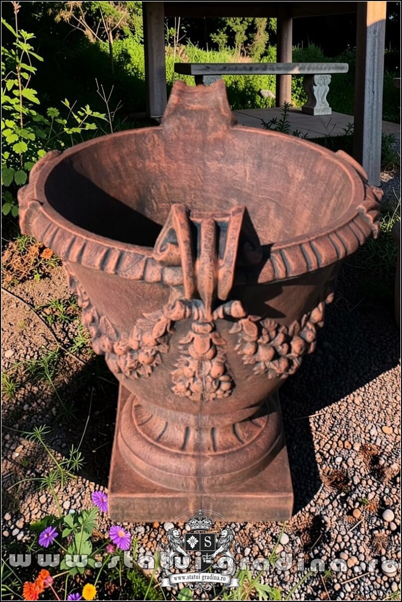 Vază mare cu picior, terracotta patinat, model V2. (2)