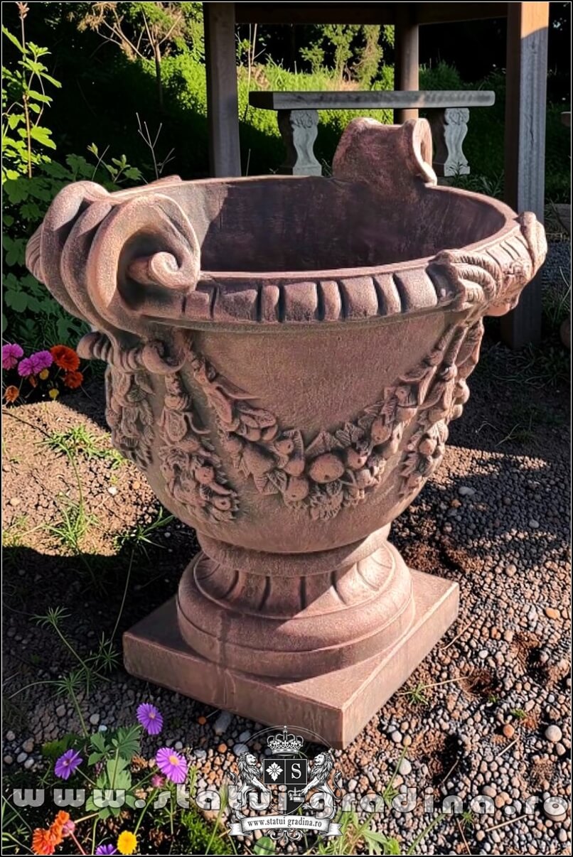 Vază mare cu picior, terracotta patinat, model V2. (4)